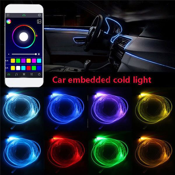 

car interior ambient light voice sound neon rgb led strip light 6m multicolor bluetooth phone control atmosphere light 12v