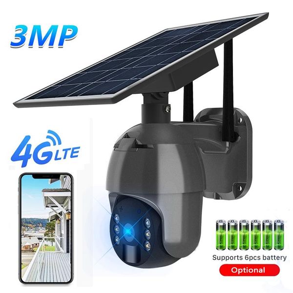 Kameras 4G SIM-Karte Solarbetriebene Outdoor-IP-Kamera 3MP 1536P wiederaufladbare 18650 Batterie Videoüberwachung CCTV-KameraIP