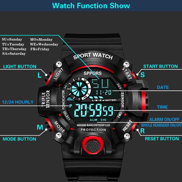 

fashion multifunction sports watch led digital watches for men date calendar week alarm tpu strap wristwatch, Slivery;brown