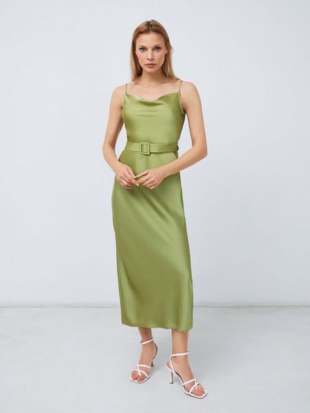 

motf premium draped satin belted dress e90t#, Black;gray