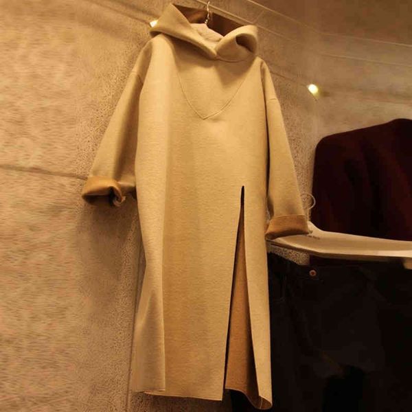 

women's hoodies & sweatshirts [ewq] korea chic autumn casual simplicity trend women split long-sleeved hooded loose fashion long sweats, Black