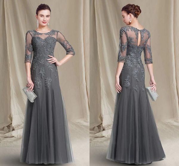 Charcoat Grau Mutter der Braut Kleid Scoop Neck Halbarm A-linie Gast 2022 Frauen Avondjurken Formale Party Kleider robe De Soriee