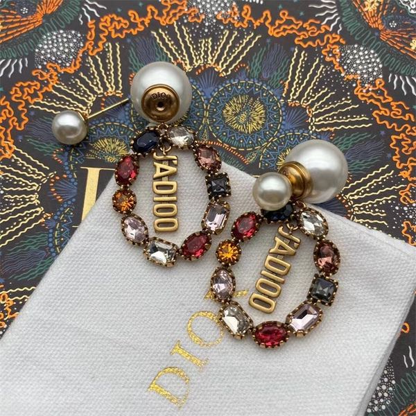 

designer jewelry online star color diamond letter pearl earrings female classic inlaid fashion earrings, Golden