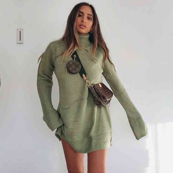 

turtleneck knitted sweater dress for women autumn winter clothes fashion warm dress female casual dress jumper vestidos l220714, Black;gray