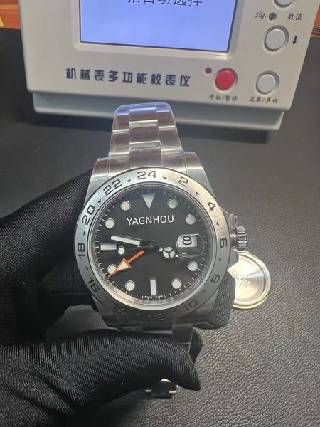 

high cost effective bp factory b+v2 version watch explorer ii upgraded 42mm orange gmt asian 3187 machine dual time display black and white, Slivery;brown