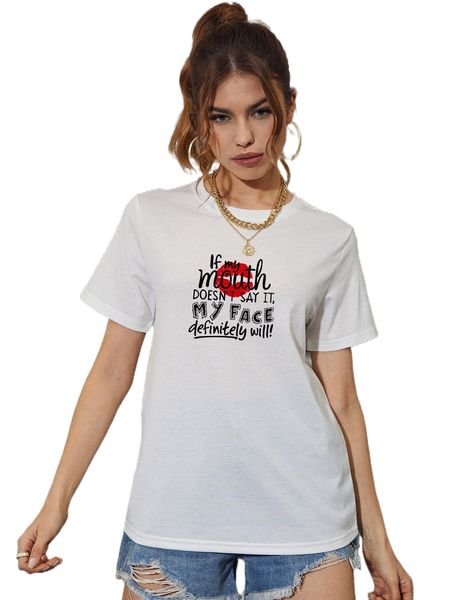 

lip & slogan graphic tee j1kd#, White