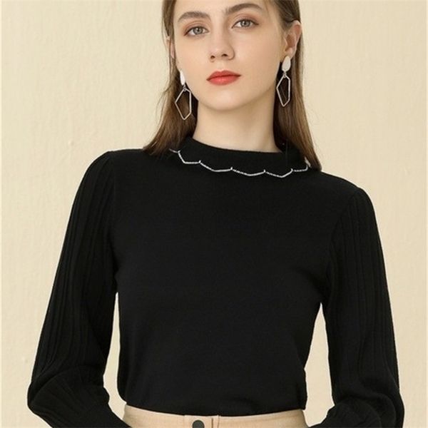 

2020 women s round neck long sleeve sweater fashionable solid color pullover slimming temperament elegant sweater lj201113, White;black