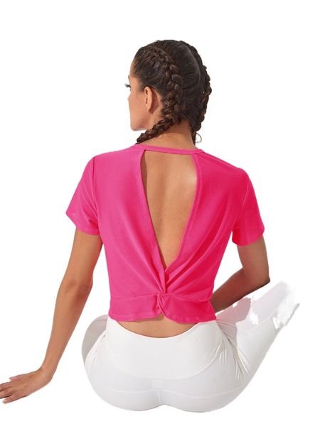 

cut out twist back crop sports tee o3wh#, Gray