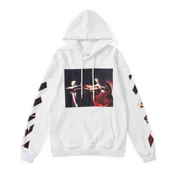 

classic offs mens loose hoodies fashion sweatshirts zipper hoodie cotton pullover long sleeved back oil paint arrow x men women hooded jack, Black