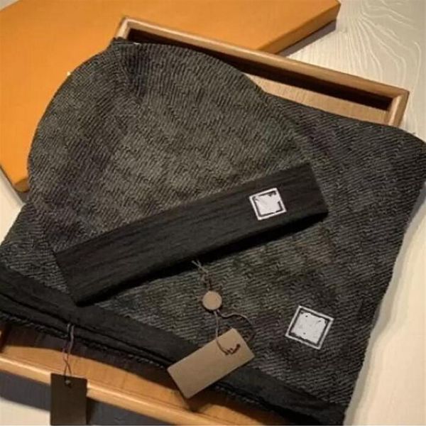 

autumn europe designer men scarf and hat classical fashion set women winter cotton wool beanie ladies wrap scarves320k, Blue;gray