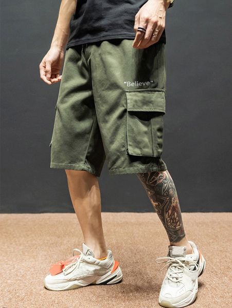 

men letter graphic flap pocket drawstring cargoÂ shorts f83e#, White;black