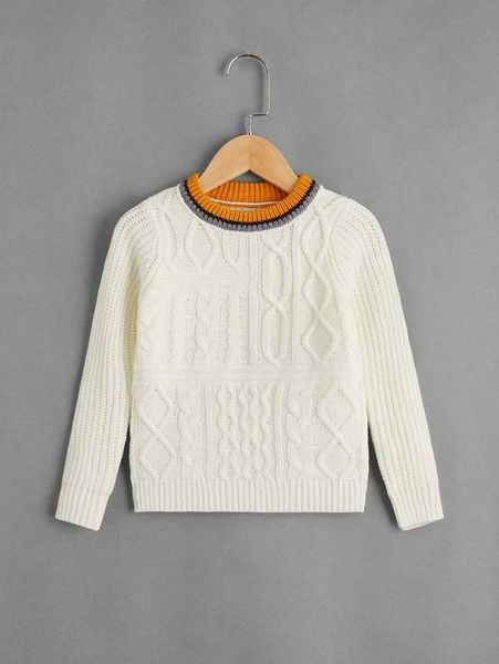 

toddler boys striped trim cable knit sweater she01, Blue