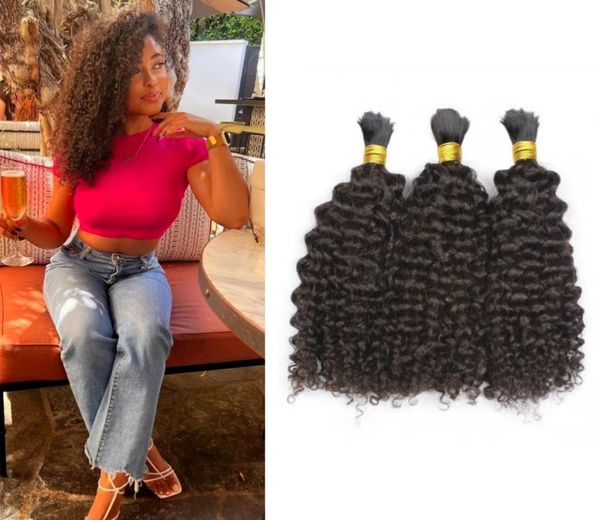 

kinky curly human hair bulk for braiding no weft 16 to 28 inch brazilian hair extensions crochet braids, Black