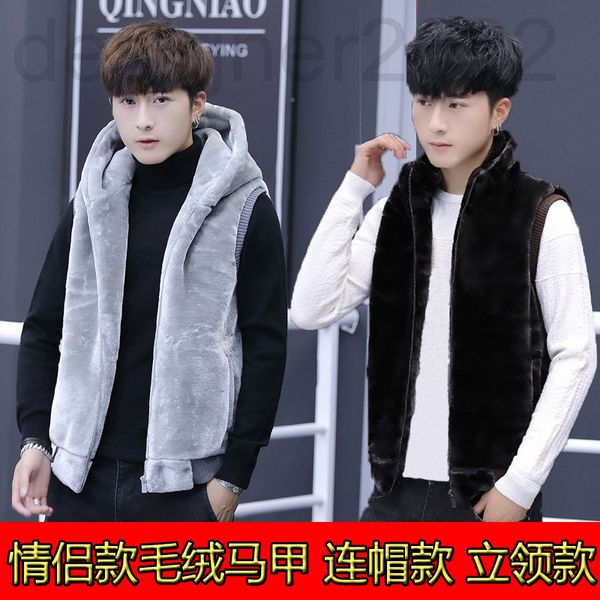 

men's down & parkas designer hooded plush vest men's autumn and winter korean version hooded mink cashmere waistcoat fashionable i, Black