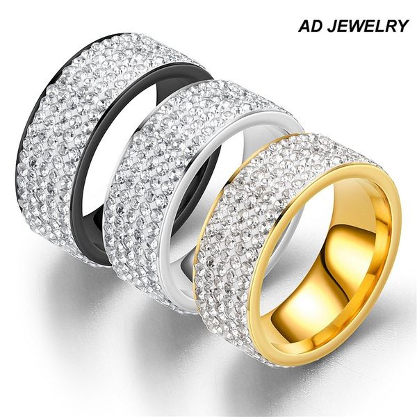 Mode 18K vergoldet fünf Reihen Diamant Ring Edelstahl Ringe Schmuck für Liebhaber Geschenk