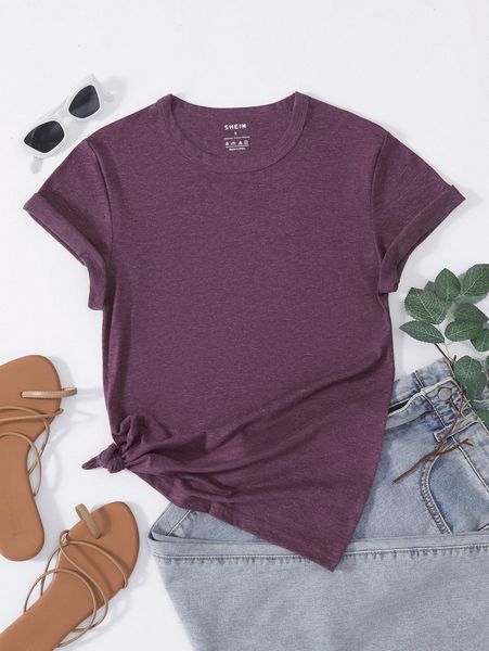 

solid round neck tee y58l#, White
