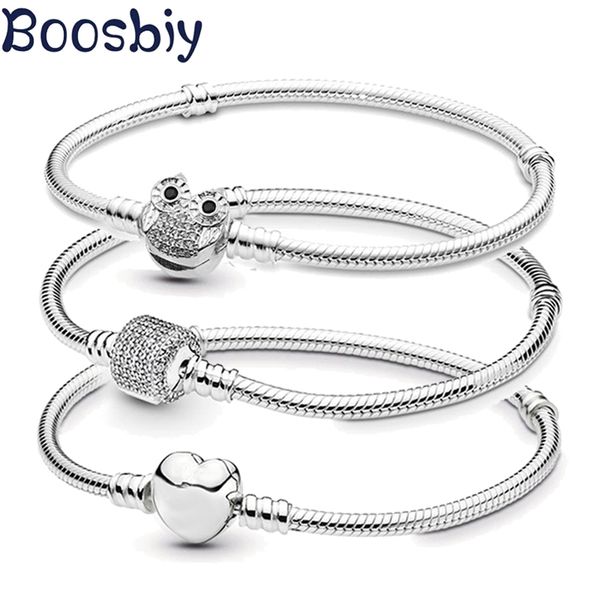 BOOSBIY Silver banhado com coruja fofa de charme da cadeia de cobra para mulheres Braquets de marca de moda Diy Jewelry Gift Making 220726