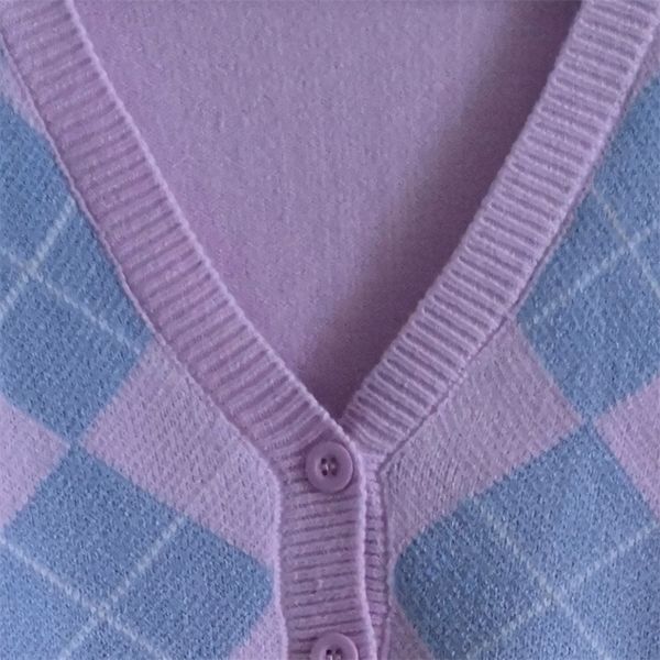 

vintage cute geometric rhombic knitted cardigan sweater women fashion spring and autumn outerwear chic england style 201203, White;black