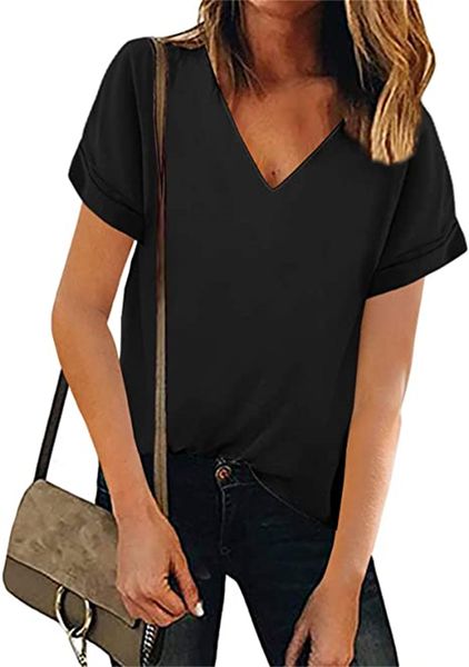 

women's & tees v-neck chiffon blouse short-sleeved summer casual, White