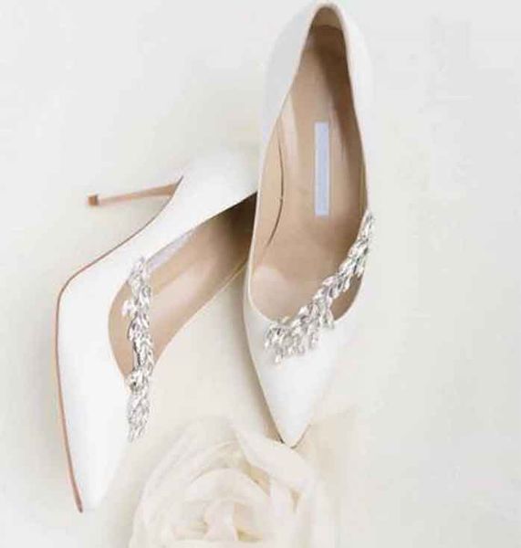 22 Elegante abito da sposa da sposa Sandali Scarpe Nadira Raso Gioiello Fibbia Décolleté da donna Punta a punta Foglia di cristallo Abbellimento Lady Tacchi alti