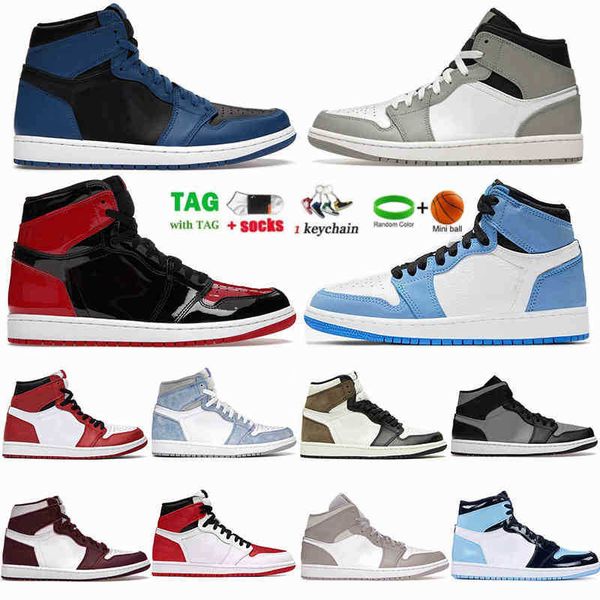 

basketball shoes 1 1s high og dark marina blue university light smoke grey anthracite mocha shadow mid linen men women sports sneakers, Black