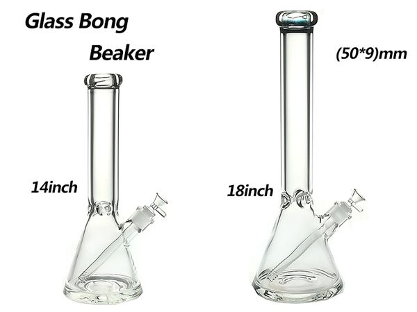 Tubi per bong in vetro con narghilè Rig Becher da 9 mm da 14 pollici o 18 pollici con stelo inferiore da 1419 mm e braciere 1400G GB027