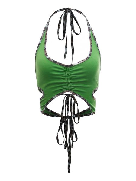 

contrast leopard binding tied backless crop g2zx#, White