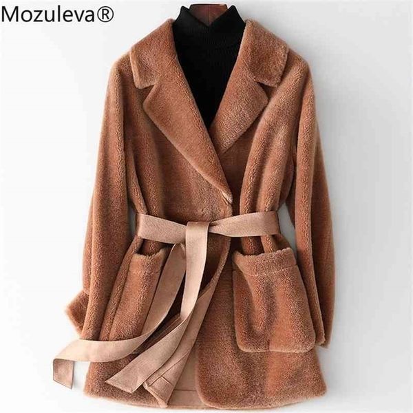 

women's mid-length autumn and winter fashion slim double-faced fur wool coat women 210416, Black