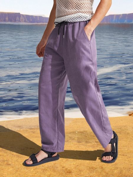 

men slant pocket drawstring waist pants j4jv#, Black