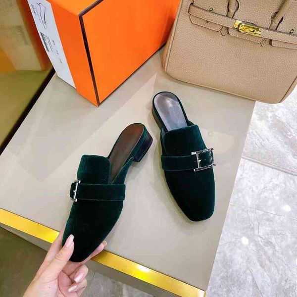 

slippers women's round headed mule spring shoes simple slippers metal decoration, Black