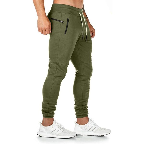

men casual skinny pants joggers sweatpants sports multi-pocket male sport pant pants track suit gym fitness training, Black