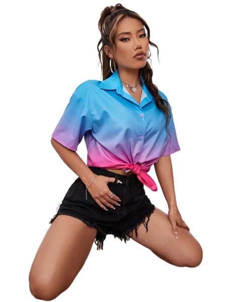 

ombre drop shoulder blouse f2b9#, White