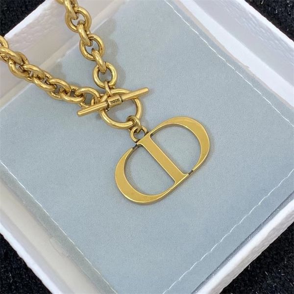 

letter ring long buckle necklace women's old clavicle chain, Black