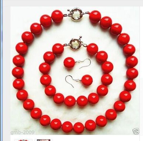 

12 color genuine 10mm coral red south sea shell pearl necklace bracelet earrings women jewelry set 925 silver clasp