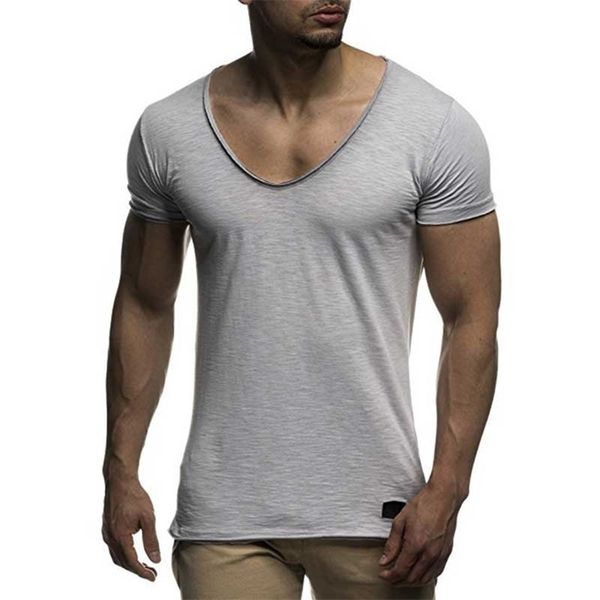 arrivo profondo scollo a V manica corta da uomo maglietta slim fit maglietta da uomo sottile top tee casual estate maglietta camisetas hombre MY070 220607