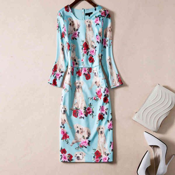 

casual dresses high end printed women's long sleeved medium a-line skirt fashion printed dress in spring and autumn 4opa, Black;gray