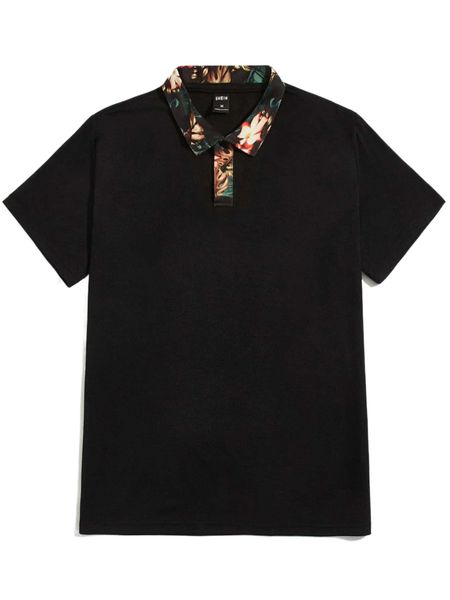 

men contrast tropical collar polo shirt a4h9#, White;black