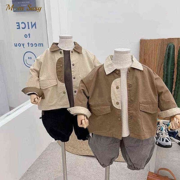 

fashion baby girl boy casual trench jacket short baby toddler child windshield jacket patchwork spring autumn baby clothes 1-7y j220718, Blue;gray