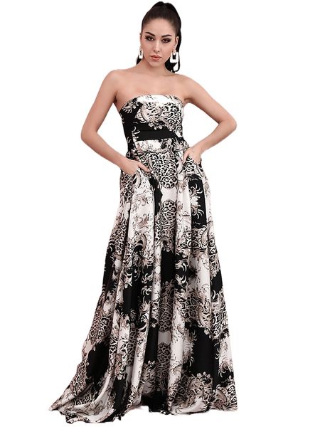

love&lemonade zip back scarf print tube prom dress 47hp#, Black;gray