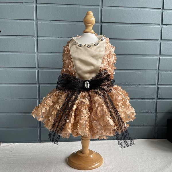

handmade dog apparel clothes pet dress satin unique champagne gold outfit wedding party holiday birthday walking poodle chihuahua