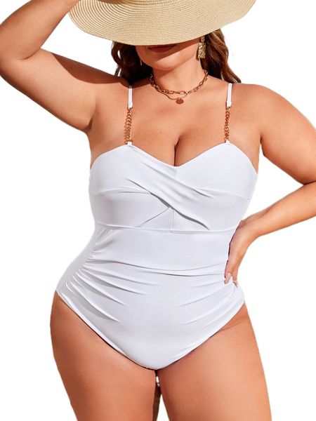 

plus chain linked twist push up one piece swimsuit o0vu#, White;black