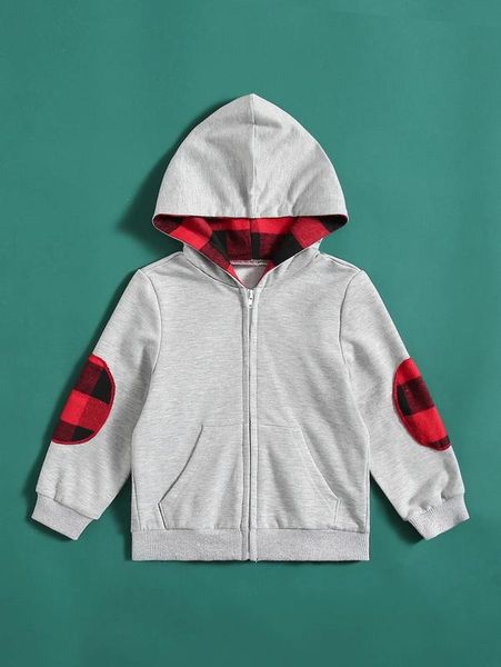 

toddler boys buffalo plaid contrast panel hoodie she, Black
