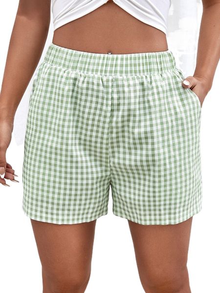 

gingham elastic waist textured shorts z0oz#, White;black