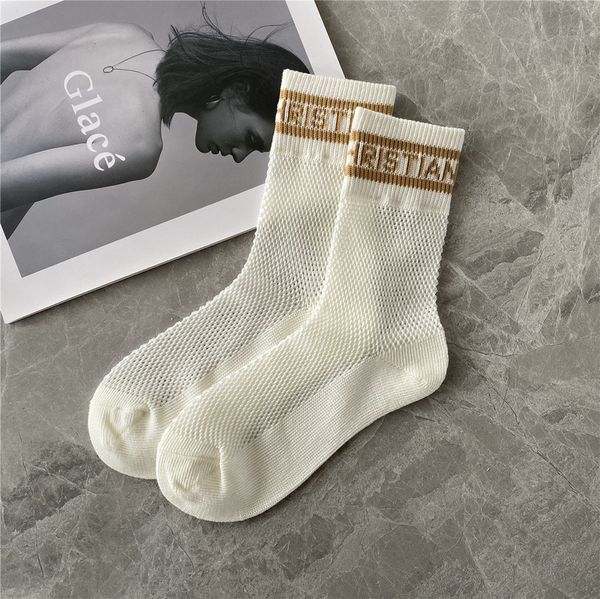 

womens classic fashion hosierys brand thin cotton mesh knitted socks middle ancient sock fishing net hollowed spring summer letter short tub, Black;white