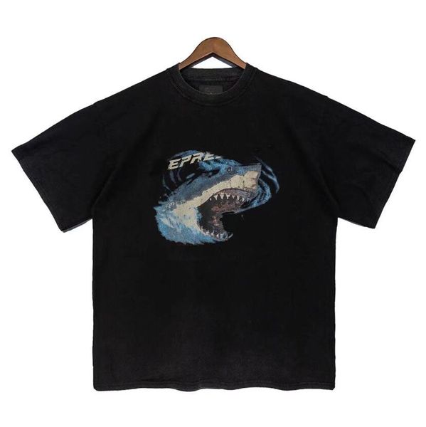 Sommer Marke T-shirt Vintage Wash Shark Print Paar Casual Kurzarm T-Shirt Mode