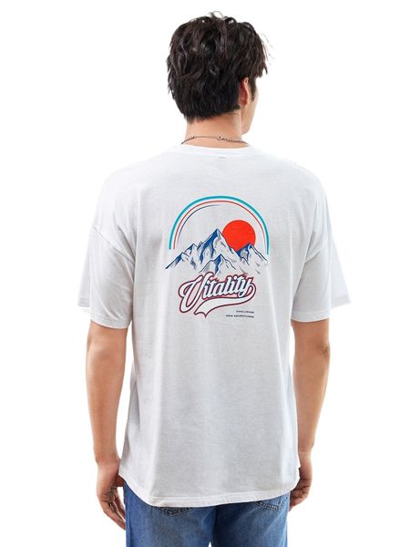 

men mountain & slogan graphic drop shoulder tee w1g8#, White;black