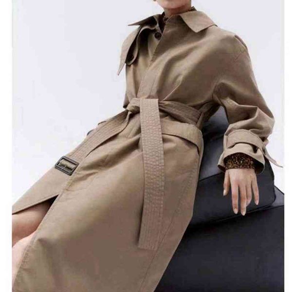 

women's trench coats spring style clothes with long waist, Tan;black