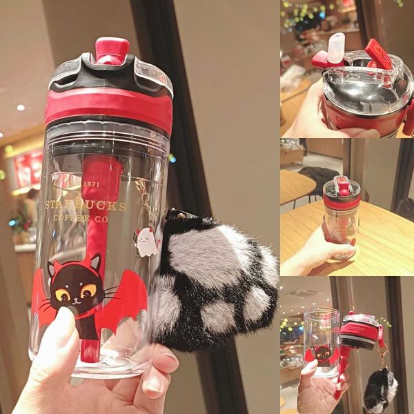 

starbucks cup christmas gift halloween contigo snack box plastic straw cat claw pendant water