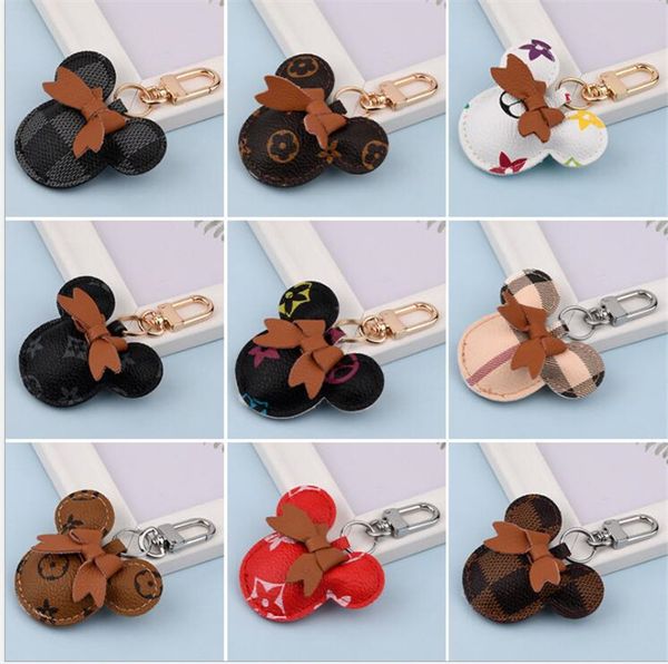 

mouse design car keychain flower bag pendant charm jewelry keyring holder for women men gift fashion pu leather animal key chain accessories, Silver