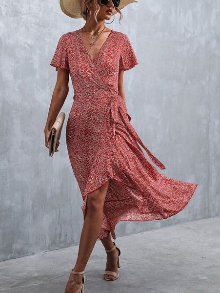 

ditsy floral tie side wrap dress h6ov#, Black;gray